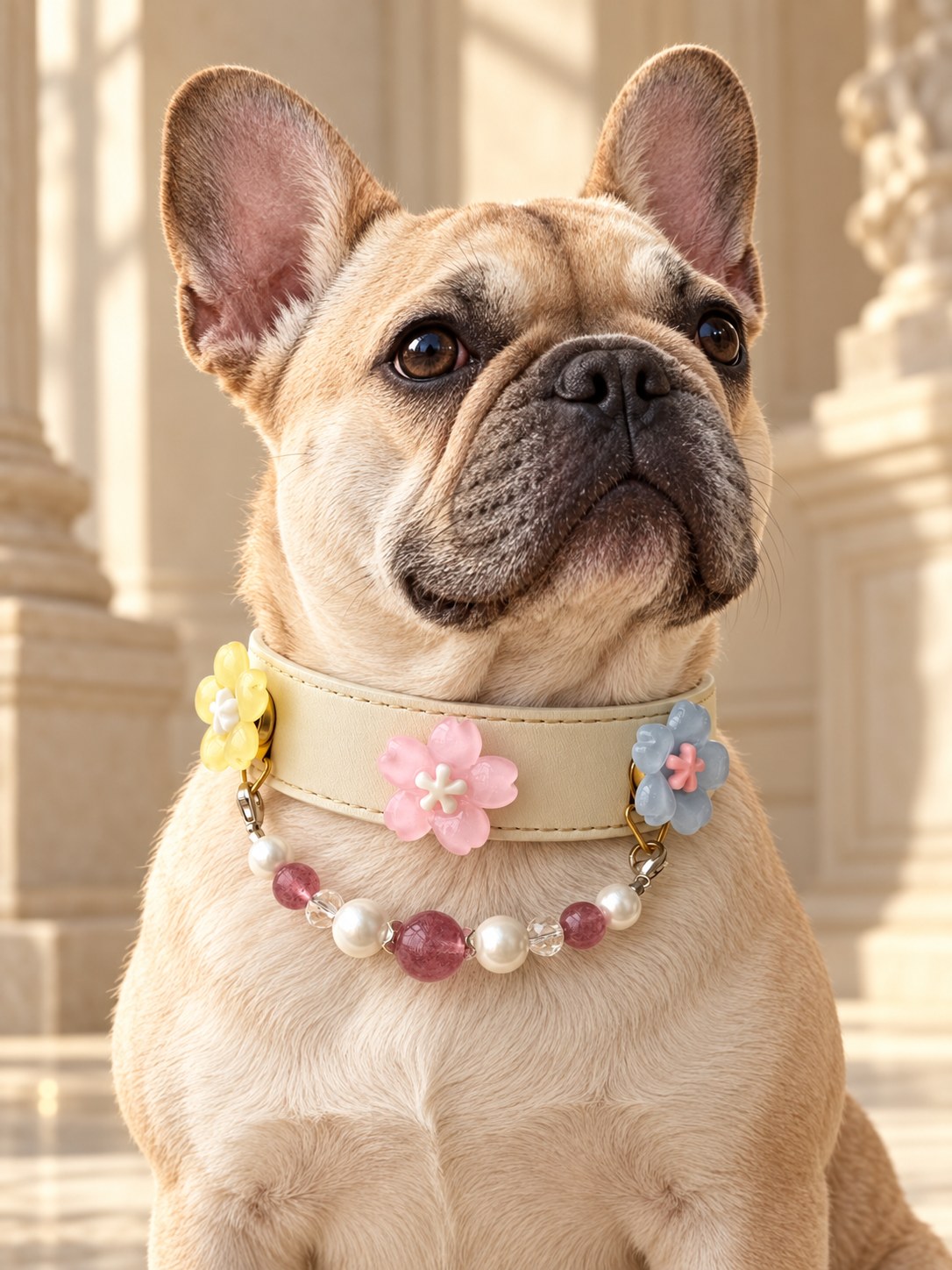 Companion wearing the Fleur Rose collar