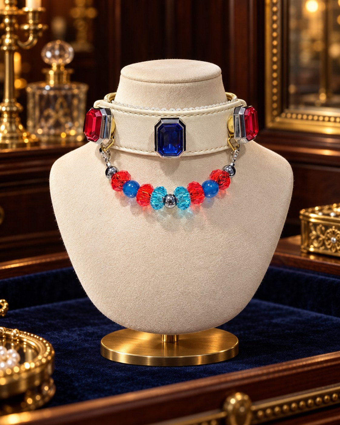 Royal Prism collar presented in a jewellery cabinet
